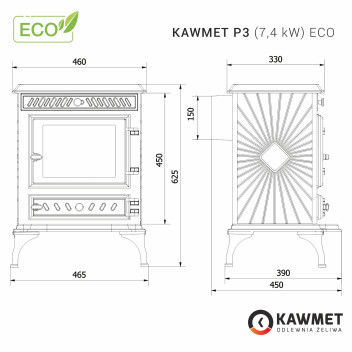 Piec wolnostojący KAWMET P3 (7,4 kW) ECO