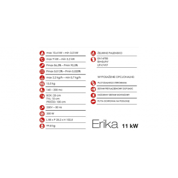 Piec na pellet Eva Calor ERIKA 11 kW - z nadmuchem i możliwością dystrybucji gorącego powietrza